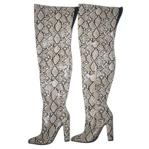 Thigh High Over The Knee Chunky Heel Snakeskin Boots
